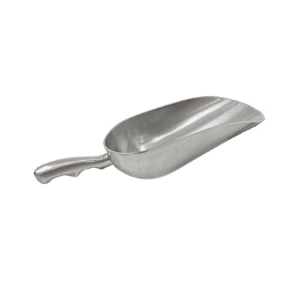 24oz aluminum scoop with deep bowl, ergonomic handle, lightweight, and durable construction; ideal for scooping dry goods in commercial kitchens, bakeries, and bulk food operations.