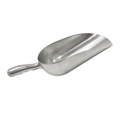 85oz aluminum scoop with deep bowl, reinforced handle, durable, lightweight, and corrosion-resistant design—ideal for bulk scooping in commercial or warehouse food operations.