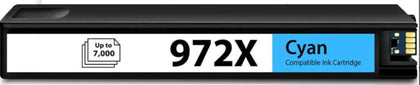 Compatible HP 972X Cyan Ink Cartridge – extra high-yield 7,000-page replacement for HP PageWide Pro 352, 377, 452, 477, 552, and 577 printers.
