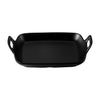 Matte black rectangular serving platter with dual handles, 8-3/4