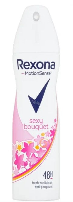 Rexona Women Antiperspirant Deodorant Spray, Sexy Bouquet, 200ml with floral fragrance and 48-hour sweat and odor protection.