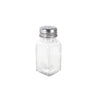 2oz square glass shaker with stainless steel mushroom cap; durable, easy to clean and refill, secure grip, clear glass for visibility; packed 12 dozen per pack; ideal for cafes and restaurants.