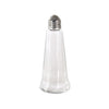 1oz glass tower shaker with stainless steel cap; durable, modern vertical design, clear glass for visibility, easy to clean and refill; packed 12 dozen per pack; perfect for restaurant tabletops.