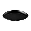 Matte black triangular coupe plate, 8-7/8 inches, sleek and durable with rimless edge, ideal for stylish food presentation in restaurants, catered events, or modern home dining.