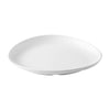 Matte white triangular coupe plate, 8-7/8 inches, elegant and durable with rimless design, ideal for stylish food service in restaurants, catering events, or modern home dining.