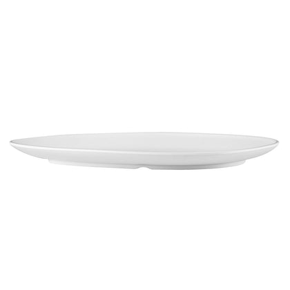 Matte white wide triangular coupe platter, 15-3/8 inches, elegant and durable with rimless design, ideal for showcasing large dishes in restaurants, catering, or modern home dining.