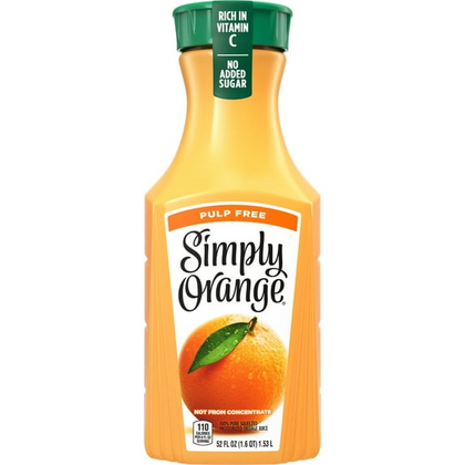Simply Orange 52oz juice 6 pack bottles pure squeezed beverage