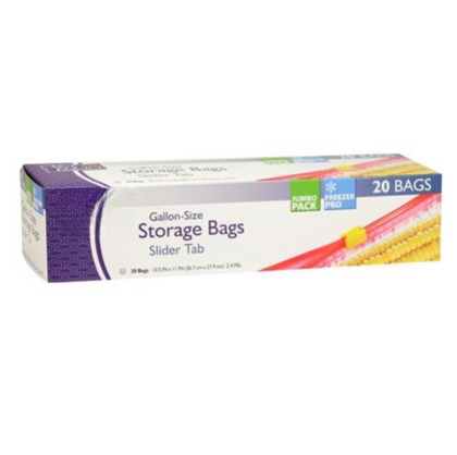 Slider gallon size storage bags with leak-proof closure. Perfect for food storage, organizing items, and packing for travel. Durable, airtight seal protects contents from spills and ensures freshness.