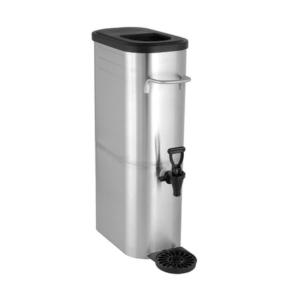 Slim 3-gallon iced tea dispenser with durable stainless steel valve for smooth pouring. Space-saving design ideal for cafes, restaurants, and catering events. Easy to clean and fill.
