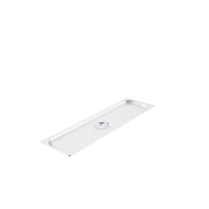 Solid stainless steel 1/2 long steam pan cover, designed to retain heat and protect food. Rust-resistant, durable, and ideal for commercial kitchens. Packed 24 each per case.