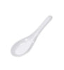 Elegant white melamine soup spoons in a dozen pack, heat-resistant and easy to clean for long-lasting use.