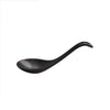 Matte black soup spoon, 0.7oz capacity and 6-1/2 inches long, modern and elegant, perfect for stylish soup presentation in restaurants, catering setups, or home kitchens.