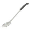 Stainless steel perforated basting spoon 11 inch with 1.2mm head and black handle, rust-resistant and durable, perfect for draining and serving, packed 72 each per case for commercial use