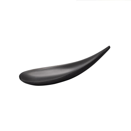 Matte black tasting spoon, 0.5oz capacity and 5-3/4 inch length, modern and elegant design, ideal for refined food presentation, sampling, or amuse-bouche service in upscale settings.