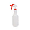 Durable 28oz spray bottle with red ergonomic trigger and adjustable nozzle; chemical-resistant plastic, lightweight design; ideal for cleaning, disinfecting, or general spray use; packed 50 each per case