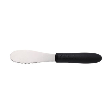 Stainless steel serrated spreader with black plastic handle 3-7/8