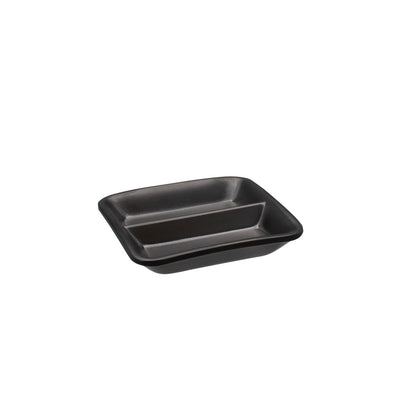 Square 2-compartment matte black sauce dish, 3-1/8