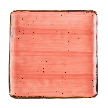 Square Plate Coral 10 inch with a vibrant coral hue and modern square shape, perfect for serving meals and appetizers. Durable, chip-resistant, and easy to clean, ideal for casual and formal dining.