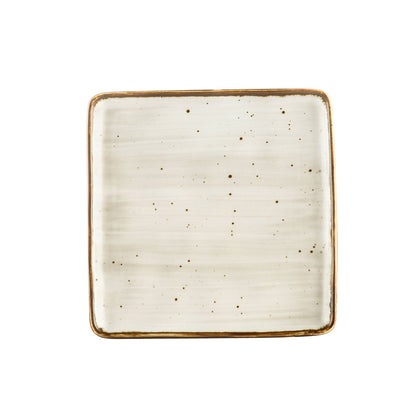 Square Plate Desert Beige 8.25 inch with modern square shape and neutral beige finish. Chip-resistant, lightweight, and easy to clean for stylish, everyday dining and versatile presentations.