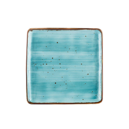 Square Plate Turquoise 8.25 inch with a bright turquoise glaze and square silhouette. Chip-resistant and durable, ideal for serving sides, snacks, or desserts with a pop of color and style.
