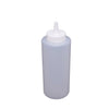Clear 12oz squeeze bottle made of BPA-free durable plastic with leak-resistant cap and flexible body, perfect for dispensing sauces, oils, dressings, and condiments in commercial kitchens and catering