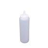 Clear 8oz squeeze bottle made from durable BPA-free plastic with leak-resistant cap and flexible body, ideal for dispensing sauces, dressings, and condiments in commercial kitchens, food trucks, and catering services