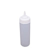 Wide-mouth clear 12oz squeeze bottle made from durable BPA-free plastic with leak-resistant cap and flexible body, ideal for easy filling and dispensing of sauces, dressings, and condiments in commercial kitchens