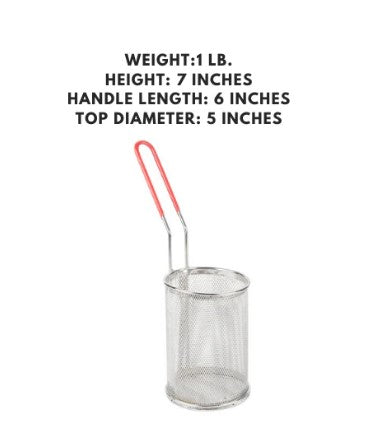 Dozen stainless steel blanching baskets, each measuring 5 by 7 inches.