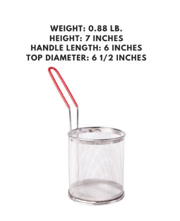 Dozen stainless steel blanching baskets, each measuring 6.5 by 7 inches.