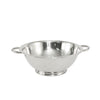 5QT stainless steel colander with reinforced handles and footed base; wide perforations for fast draining; rust-resistant and easy to clean; perfect for kitchen prep; packed 24 each per case