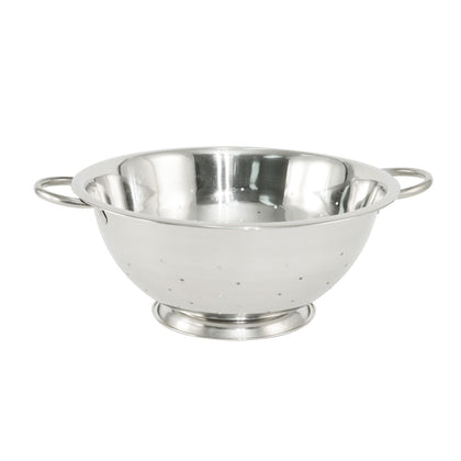 8QT stainless steel colander with strong handles and footed base; wide perforations for fast draining; rust-resistant and ideal for large batches; packed 12 each per case