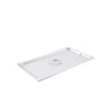Stainless steel notched steam pan cover for 1/1 size pans; durable, rust-resistant design with utensil notch; fits securely and retains heat; easy to clean and dishwasher safe; packed 24 each per case