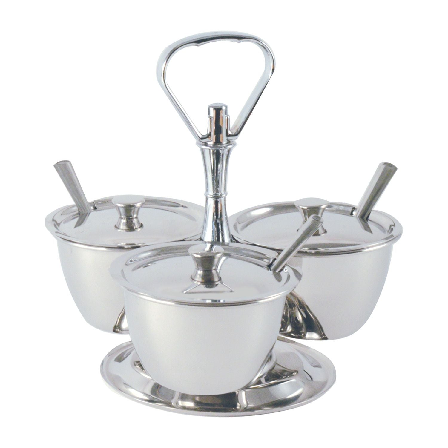 Stainless Steel Tabletop Server Set with 3 durable 9 oz cups. Rust-resistant and ideal for restaurants or buffets. Packed 1 set per case.