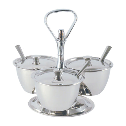 Stainless Steel Tabletop Server Set with 3 durable 9 oz cups. Rust-resistant and ideal for restaurants or buffets. Packed 1 set per case.