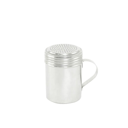 Stainless steel 10 oz dredge with handle, durable and rust-resistant kitchen tool for precise scooping and sifting; ergonomic handle for comfortable use; ideal for chefs and home cooks; packed 144 each per case.