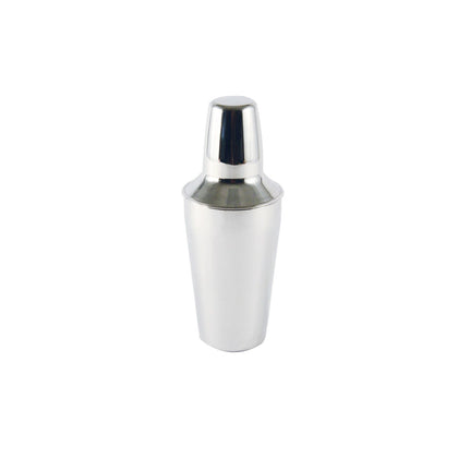 Stainless steel 3-piece cobbler cocktail shaker, 16 oz with built-in strainer and cap; durable, rust-resistant design ideal for bars, restaurants, and home use; packed 24 each per case.