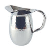 Stainless steel hammered pitcher with ice guard, 2 QT / 64 oz, durable, rust-resistant, elegant texture, and easy-pour design. Ideal for foodservice. Packed 24 each per case.