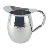Stainless steel hammered pitcher without ice guard, 3 QT / 96 oz, durable, rust-resistant, textured finish, and easy-grip handle for beverage service in restaurants and events. Packed 24 each per case.