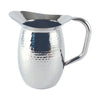 Stainless steel hammered pitcher without ice guard, 2 QT / 64 oz, durable, rust-resistant, with textured finish and easy-grip handle. Ideal for foodservice. Packed 24 each per case.