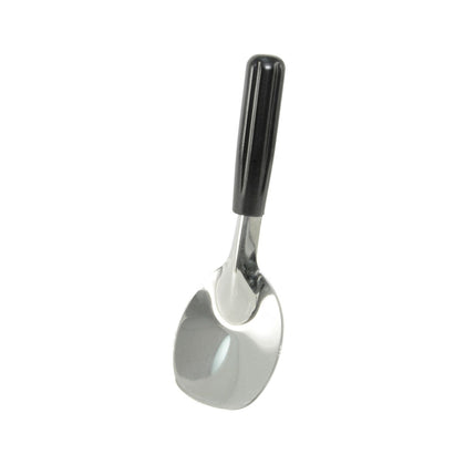 Stainless steel ice cream spade with black ergonomic handle for easy scooping and spreading in ice cream shops, cafés, bakeries, and catering; durable tool packed 120 each per case