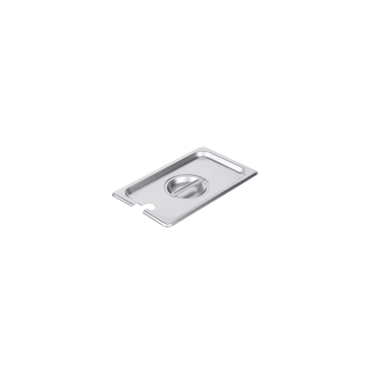 Stainless steel notched lid for 1/4 steam pans. Features integrated utensil slot, rust resistance, and easy maintenance. Ideal for foodservice operations. Packed 72 each per case.
