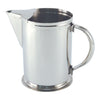 Stainless steel pitcher with base and ice guard, 2 QT / 64 oz, durable, rust-resistant, spill-preventing ice guard, stable base, and ergonomic handle. Ideal for restaurant and catering use. Packed 12 each per case.