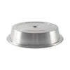 Stainless steel plate cover 12-5/8 inch diameter with vented design. Rust-resistant, mirror finish. Ideal for room service, catering, and banquet use. Long-lasting and easy to clean.