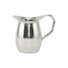 Stainless steel smooth pitcher with ice guard, 3 QT / 96 oz, durable, rust-resistant, spill-free pouring, and polished for beverage service in restaurants. Packed 12 each per case.