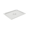 Stainless steel steam pan cover solid 1/2 size, fits standard half pans. Rust-resistant, easy to clean, great for heat retention and food protection in restaurants or buffets.