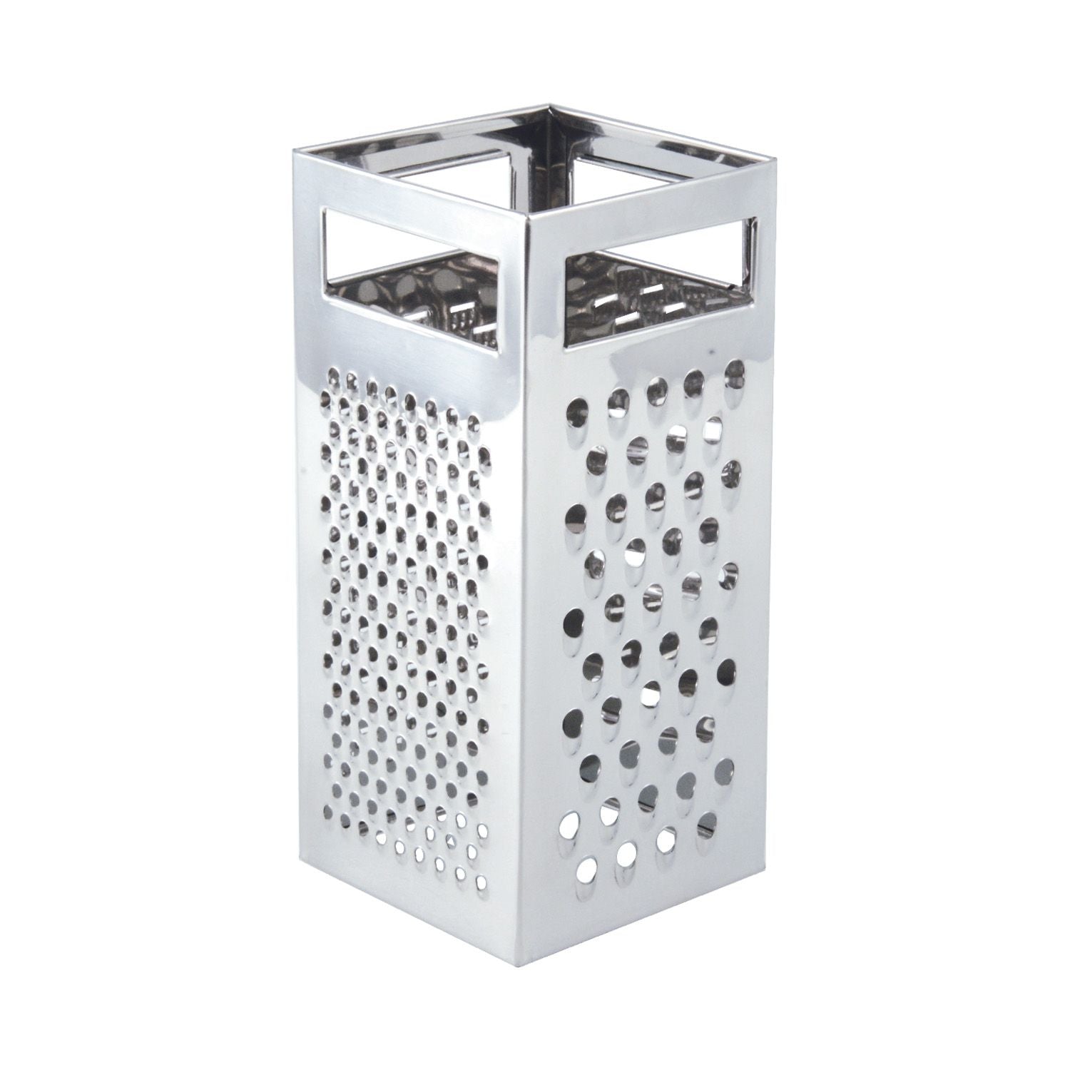 Stainless steel straight box grater with multiple grating surfaces, durable and rust-resistant, non-slip base for stability, dishwasher safe, packed 24 per case for commercial kitchen use