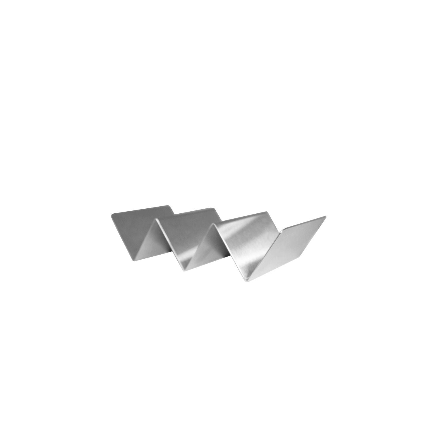 Stainless steel taco holder with 2 or 3 compartments, durable, reversible, rust-resistant, and easy to clean. Perfect for foodservice and presentation. Packed 72 each per case.