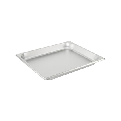 Steam Pan Stainless Steel 1/2 size, 25 gauge standard 1-1/4 inch deep pan, durable and corrosion-resistant for commercial kitchens. Packed 48 each per case for efficient steam table use.