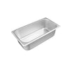 Steam pan stainless steel 1/3 size, 25 gauge, standard 4-inch depth, durable, corrosion-resistant, stackable, easy to clean, ideal for commercial kitchens and catering, packed 24 each per case.