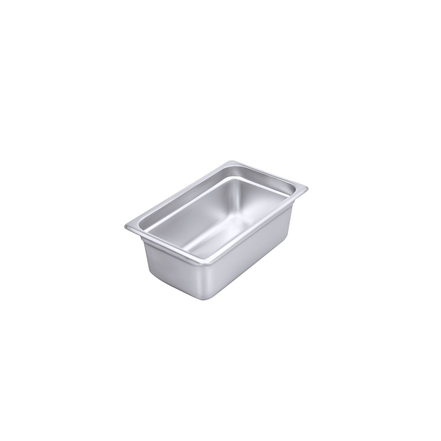 Steam pan stainless steel 1/4 size, 24 gauge, anti-jam 4-inch depth, durable, corrosion-resistant, easy to clean, stackable, ideal for catering and steam tables, packed 48 per case.
